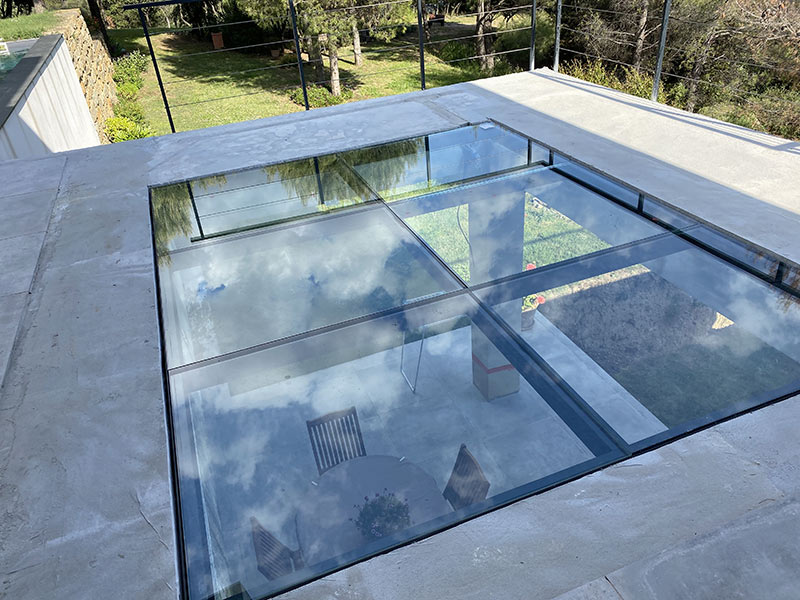 plancher de verre transparent dalle de sol - puit de lumière terrasse extérieure anti-dérapant